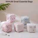 Cube Cosmetic Makeup Bag Small Cotton Quilted Makeup Pouch for Purse Cute Floral Travel Toiletry Zipper Pouch (Red Floral)