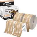 Kinesiology Tape, 2 Rolls Hypoallergenic Athletic Tape for Muscle Strain Relief & Joint Support, Waterproof & Breathable Sports Tape for Pain Relief, 2in x 16ft Uncut Roll-Stripe (Beige)