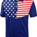 Men's Patriotic Polo Shirts Moisture Wicking Short Sleeves 4th July American Flag Golf Tennis Shirt Casual T-Shirt (L, Blue)