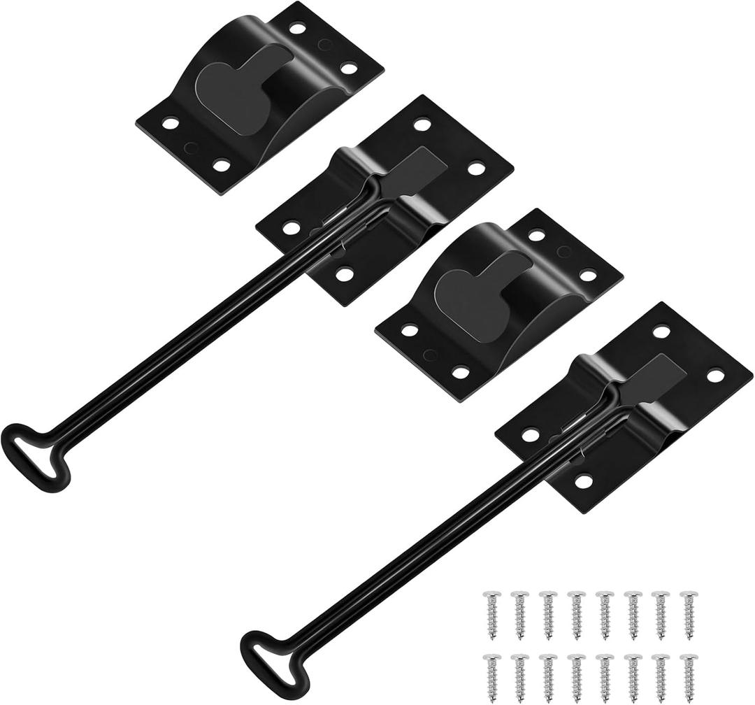 RV Door Holder with Silent Snap, Upgrade Noiseless Black Metal Camper Door Holder Trailer Door Latch, Catch T-Style Door Holder to Keep Door Open for Cargo Trailer, Truck (2 Pack,6 Inch)