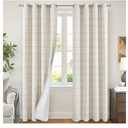 Linen Blackout Curtains for Living Room - Boho Plaid Pattern Thermal Insulated Grommet Cottage Core Window Treatments Rustic Drapes for Farmhouse, 52x84 Inch 2 Panels, Natural