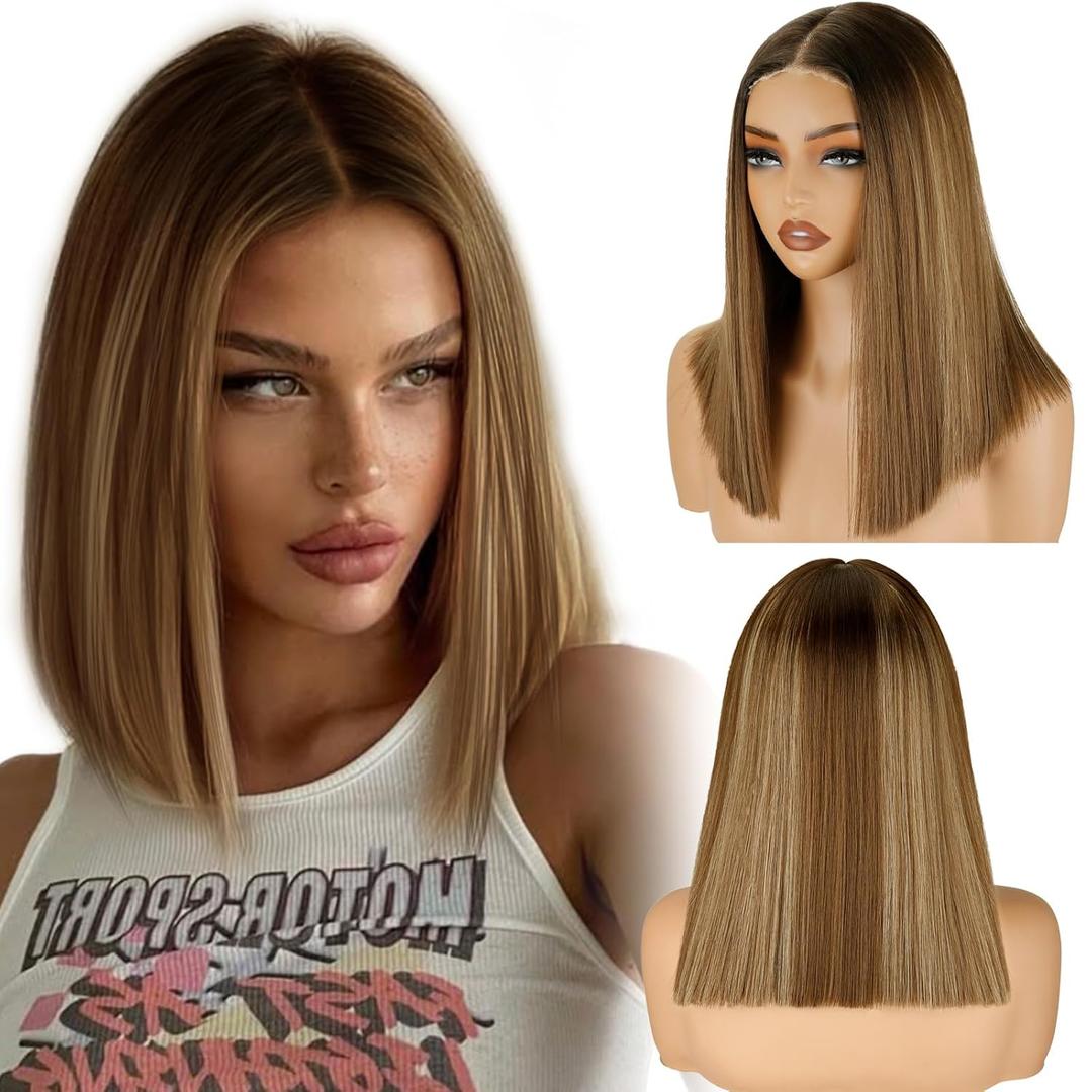 NOSTALGIA Short Straight T Part HD Lace Front Wigs Pre Plucked Pre Cut No Glue Lace Closure Wigs for Party and Daily Use(14 Inch)