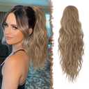 FESHFEN Ponytail Extensions - Drawstring Ponytails Hair Extension Long Curly Wavy Hair Piece Synthetic Pony Tail Hairpieces for Women, Light Brown Mix Natural Blonde 18 inch