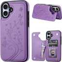 Wallet Case Compatible with iPhone 16 6.1, Slim Protective Case with Card Holder,Premium PU Leather Kickstand Card Slots Case with Double Magnetic Clasp-Purple
