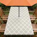 Rectangle Outdoor Tablecloth with Umbrella Hole and Zipper Waterproof Rectangle Fitted Tablecloth with Elastic Edge, Wipeable Outdoor Table Cover for Patio, Garden, Picnic 48" x 24"