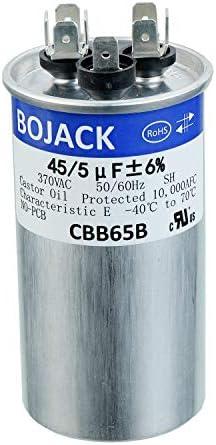 BOJACK 45+5uF 45/5MFD ±6% 370V CBB65 Dual Run Circular Start Capacitor for AC Motor Run or Fan Start or Condenser Straight BOJACK 45+5uF 45/5MFD ±6% 370V CBB65 Dual Run Circular Start Capacitor for AC Motor Run or Fan Start or Condenser Straight