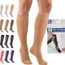 Truform Sheer Compression Stockings, 15-20 mmHg, Women's Knee High Length, 20 Denier, Beige, Large