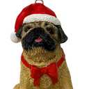 Yuletide Designs Dog Figurine Christmas Ornaments with Santa Hats (Pug - Fawn)