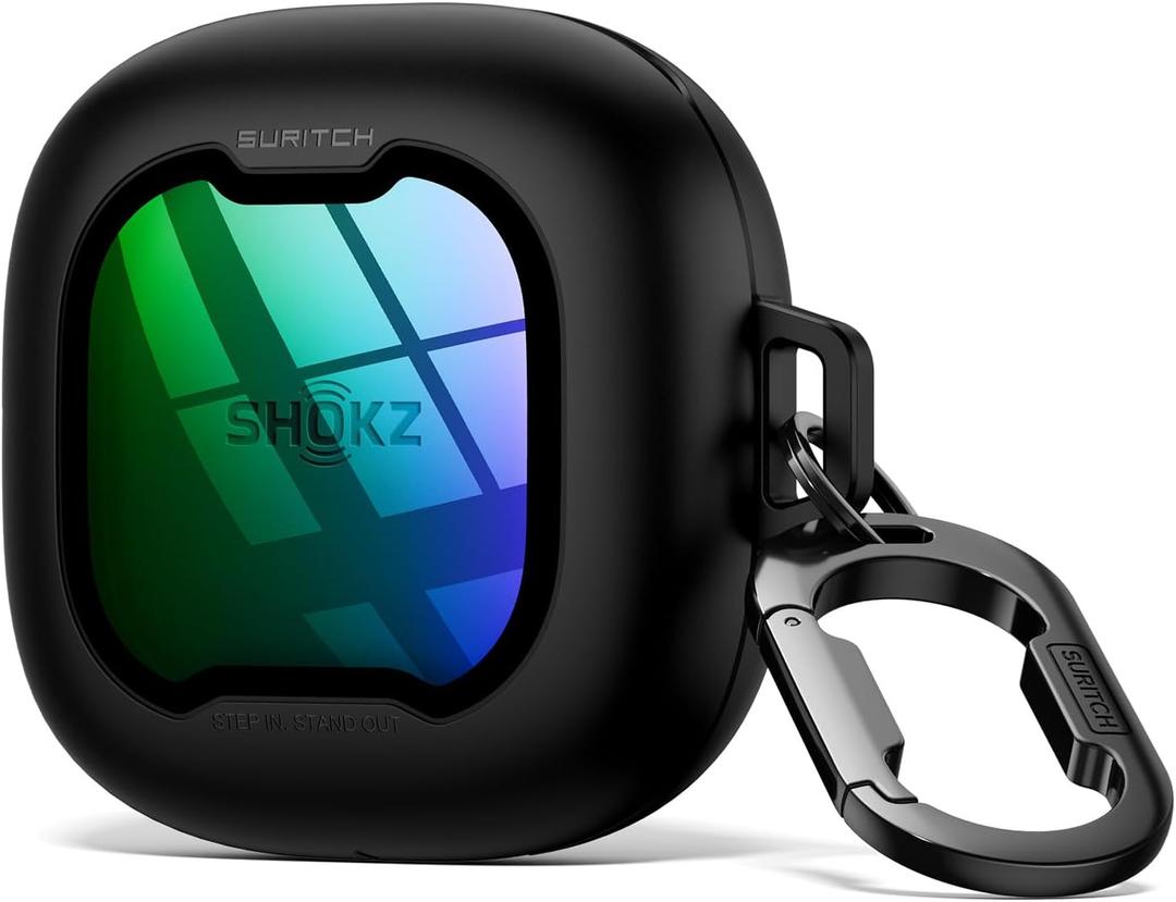 SURITCH for SHOKZ New OpenFit 2 Case Cover, Magnetic Locking Cases for SHOKZ OpenFit 2 Open-Ear Headphones, Shockproof Bumper Protective Covers with Carabiner & Keyring & Cleaner Kit, Green Sparkle