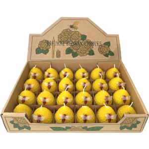 Beeswax Candles Bulk Set of 24pcs, Bee Candles with Little Bee Ornament Decors, Unscented & Dripless& Smokeless, Dia 1.77" x1.97" Each, Yellow