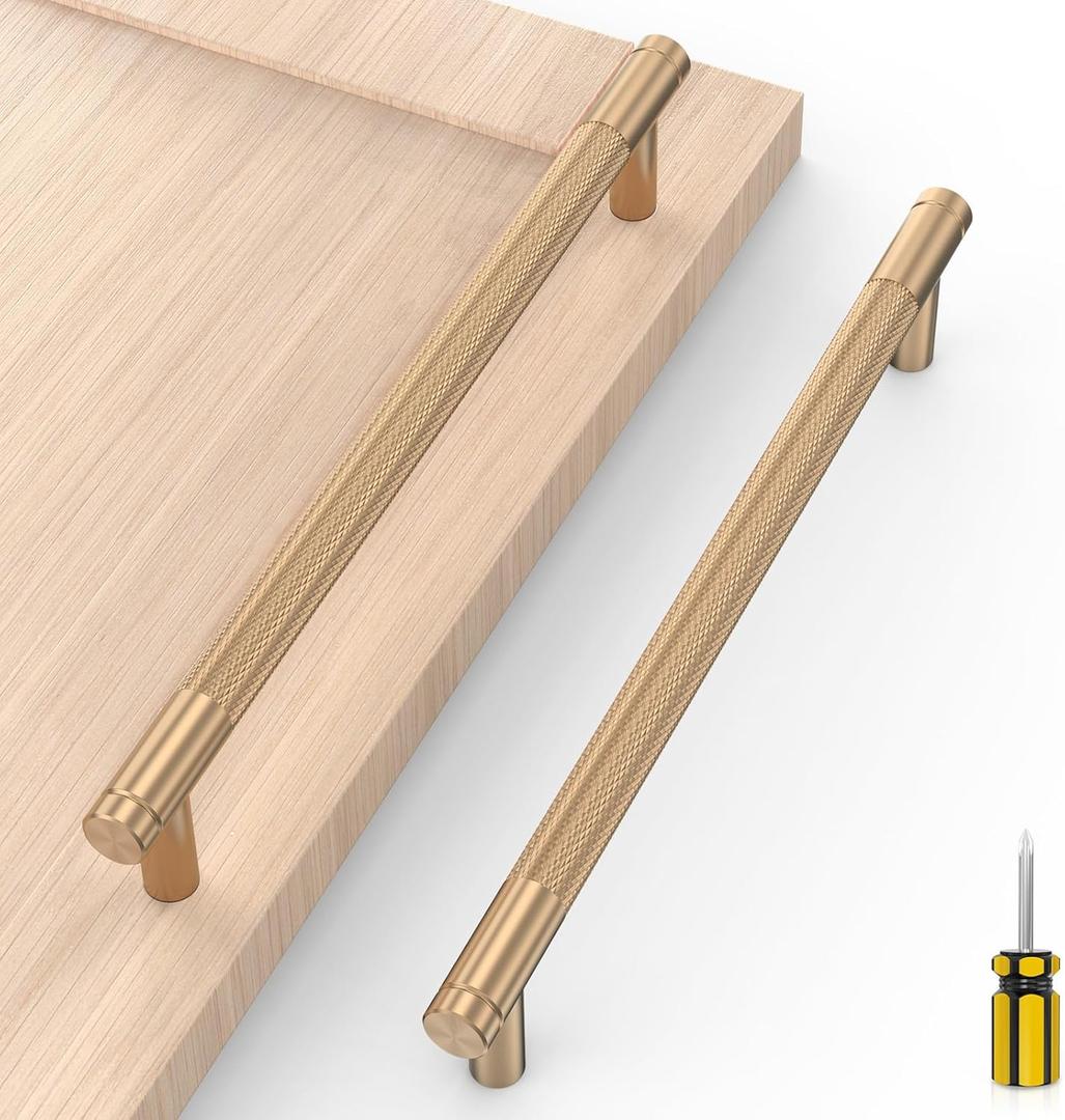10 Pack Champagne Bronze Knurled Kitchen Cabinet Pull Handles, Cupboard Handles Kitchen Cabinet Hardware for Bathroom Cupboard Drawer Pulls Dresser Pulls- 7.5"(192mm) Hole Center