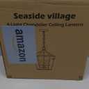 4 Light Farmhouse Chandelier, Rustic Ceiling Light Lantern Light Fixture with Wood Painted Metal Cage and Adjustable Chain, E12 Base Geometric Hanging Light Fixture for Entryway, Kitchen, Indoor (Brown)