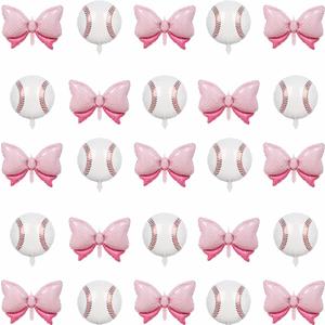 25pcs Gender Reveal Party Balloon, 13Pcs Mini Pink Bow Foil Balloons 12Pcs Foil Baseball Balloons for Baseball or Bows Gender Reveal Party Decorations Supplies