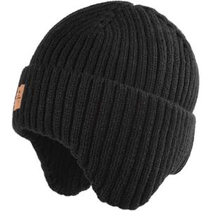 Baby Beanie Fleece Lined Toddler Winter Hat with Ear Flaps Little Girls Boys Warm Hats Cute Beanies for Kids (6-24 Months, Black)