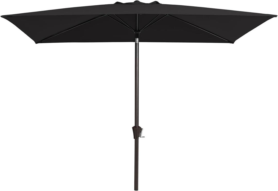 JEAREY 6.5x10ft Olefin Rectangular Patio Umbrella, Rectangle Outdoor Umbrellas with Auto Tilt Crank System, Market Table Umbrella UV Protection Fade-Resistant for Pool Deck Garden Yard, Black