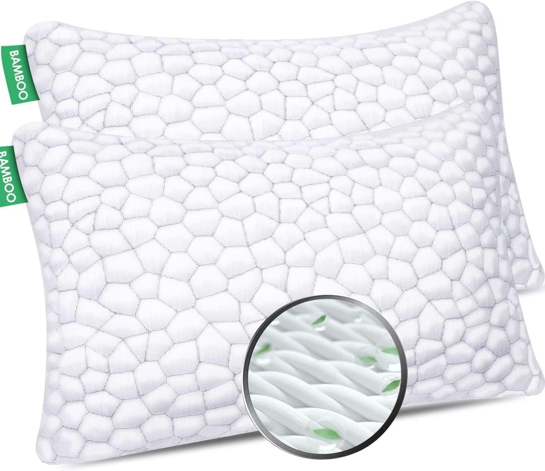 SUPA MODERN Cooling Bed Pillows for Sleeping 2 Pack Shredded Memory Foam Pillows Adjustable Pillow for Side Back Stomach Sleepers Luxury Gel Pillows Queen Size Set of 2 with Washable Removable Cover (Original White)