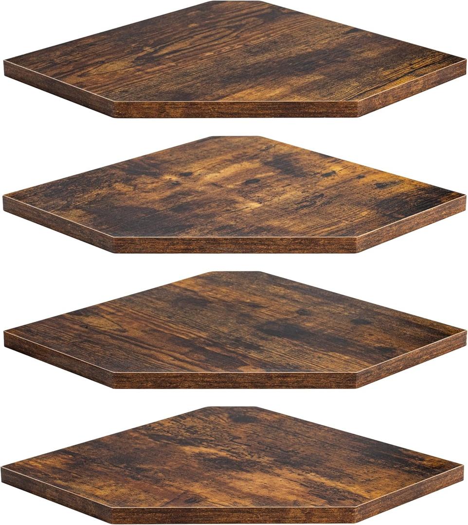 Fun Memories Corner Shelf Wall Mount, Floating Corner Shelves, Set of 4 Corner Wall Shelf Organizer, Rustic Wood Wall Storage Display Shelves for Living Room Bedroom Bathroom Kitchen, Rustic Brown (10.5"W x 10.5"D)