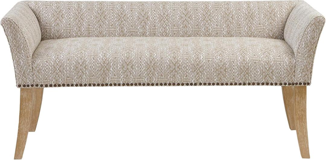 Madison Park Accent Bench for Living Room, Upholstered with Nailhead Trim, & Padded Seat Entryway Bench Small, End of Bed Bench with Back, 49.5" W x 19.25" D x 23" H, Taupe Multi