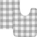 Grey Buffalo Plaid Bathroom Rug Set Bathtub Mat Non Slip Bathroom Mats Bath Rugs Shower Rug Soft Bathroom Rugs for Bedroom Kitchen Living Room Floor Toilet Washable 2 Piece Bathroom Decor