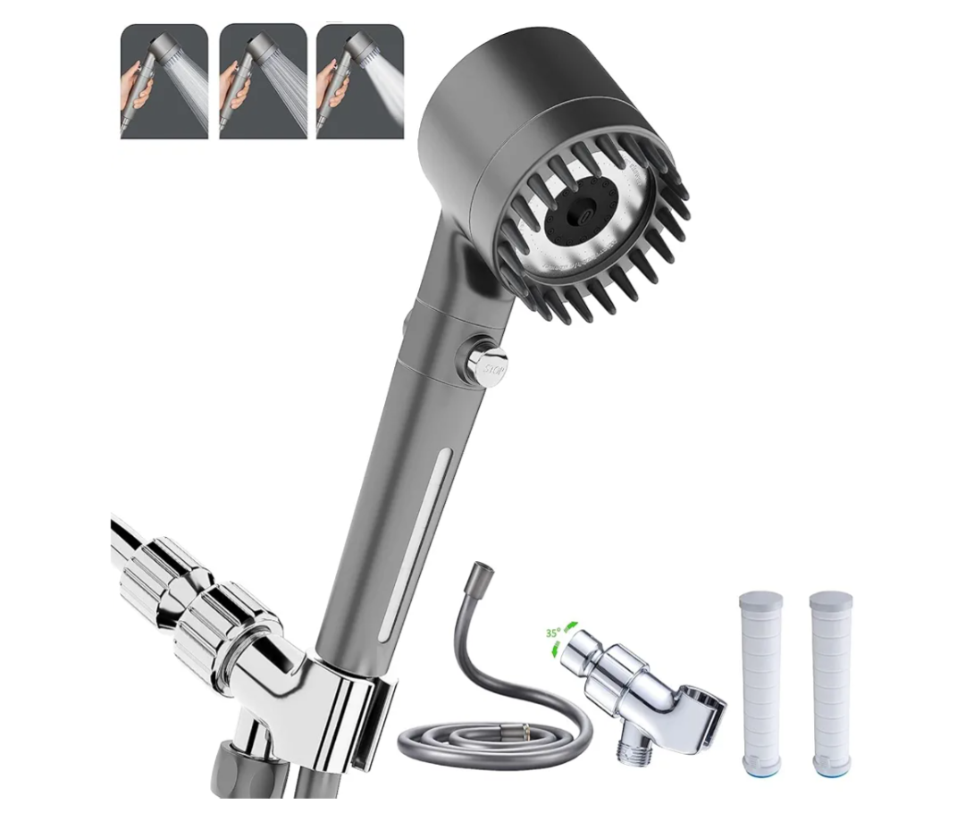 Shower Head with Handheld, Shower Heads High Pressure, High Flow Even with Low Water Pressure-Hand Held Showerhead Set,3 Modes Filtered Showerhead with 59″Replacement Hose/Bracket/Cotton Filters