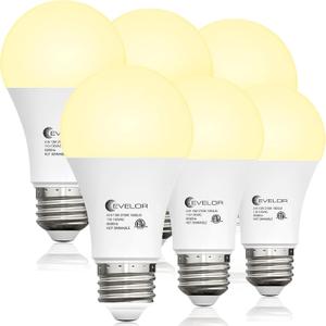 evelor 6-Packs A19 LED Light Bulbs,100 Watt Equivalent 2700K Soft Warm White Bright Bulbs Efficient 13W,1500 Lumens E26 Base, Non-Dimmable, 15000-Hour Lifespan for Bedroom, Living Room, Office