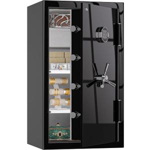 TIGERKING 8.78 Cu Ft Large Fireproof Safe for Home, Waterproof Floor Security Jewelry Safe with Digital Lock, Heavy Duty Steel Cabinet Safes with Drawer and Adjustable Shelves for Valuables (Black)