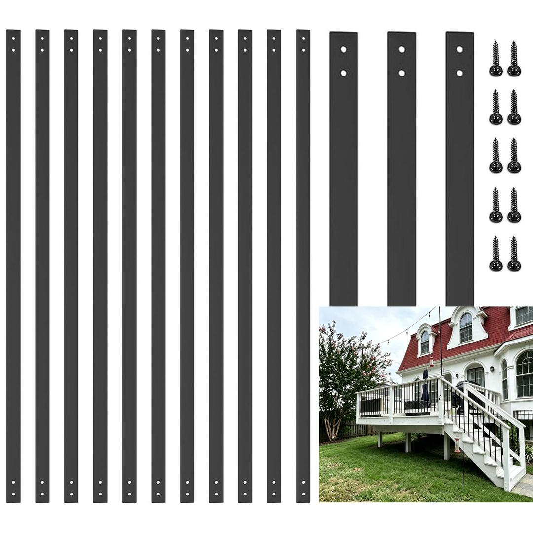 61 Pack Deck Balusters with Screws, 32.25 Solid Flat Straight Baluster Kit for Wood and Composite Deck for Porch, Poolside, Staircase Indoor Outdoor, Porch