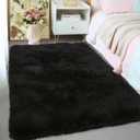 3x5 Black Fluffy Shag Rug for Bedroom, Soft Plush Fuzzy Washable Non Slip Floor Cozy Carpet, Modern Comfy Furry Shaggy Small Area Rug for Living Room, Kids Baby Boys Girls Nursery Dorm Room
