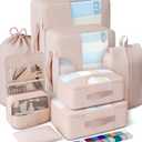 Veken 8 Set Packing Cubes, Cruise Ship Travel Essentials Accessories for Beach Vacation, Personalized Gifts for Women Mom Her, Suitcase Organizer Bags for Luggage with Hanging Toiletry Bag (02 Cream)