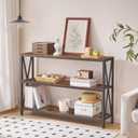 MAHANCRIS 47.2" Sofa Table, Industrial Console Table, 3-Tier Narrow Sofa Table with Storage Shelves, Foyer Table for Entryway, Hallway, Kitchen, Living Room and Bedroom, Rustic Brown CTHR800201, 9.4"D x 47.2"W x 31.7"H
