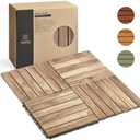 THYOI 10 Pcs Interlocking Deck Tiles, Waterproof Acacia Wood Patio Flooring for Balcony & Outdoor Use (White, 10 Pcs - 12.1 Square Ft)
