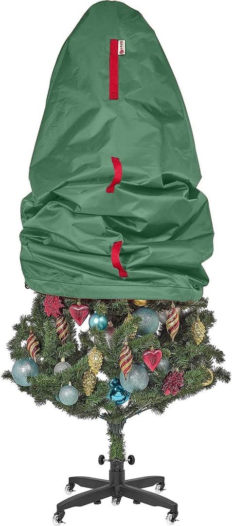 Upright Christmas Tree Storage Bag - Fits 7 Ft Artificial Xmas & Topiary Tree, Vertical Holiday Cover, Durable, Dustproof & Easy-Use Xmas Storage, Green