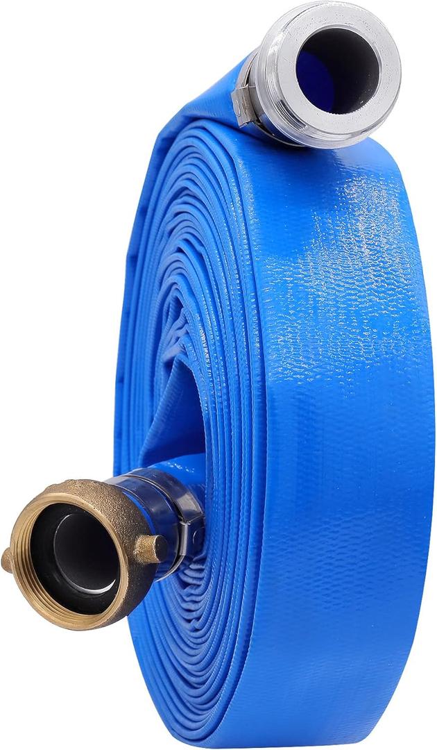 1-1/4" x 50 PVC Lay Flat Water Pump Discharge Hose With Aluminum Pin Lug Fittings, Heavy Duty Reinforced Pool Backwash Hose Assembly