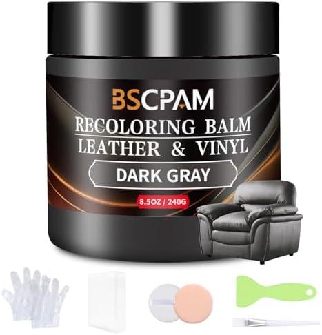 BSCPAM Dark Gray Leather Recoloring Balm,Leather Couch Scratch/Stain Remover,Leather Repair kit for Vinyl Furniture and Car Interior,Leather Dye Paint for Scratched and Faded Leather Couches