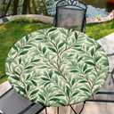 Round Fitted Tablecloth with Elastic Edge, Waterproof Stain Resistant Fabric Table Cover for 37"-44" Round Table, Indoor Outdoor Dining, Kitchen Decor, Camping, Holiday, Party, Olive Leaves