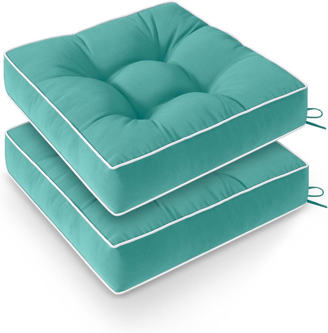 Wellsin Outdoor Chair Cushions Set of 2, Patio Cushions for Outdoor Furniture, Tufted Waterproof Outdoor Chair Pads, 19 x 19 Inch, Teal