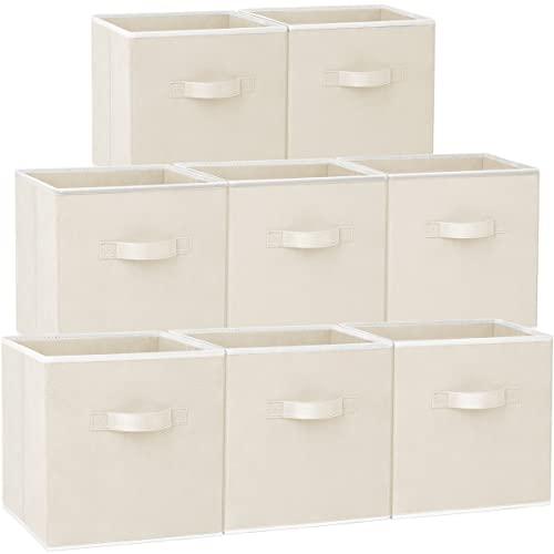 Criusia Storage Cubes - 11 Inch Heavy Duty Fabric Storage Bins for Shelves Closet Cube Organizer - 8 Pack Collapsible Cube Storage Bins Baskets for Clothes Blankets Toys - Nursery Organization (Beige)