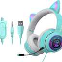 Cat Ear Gaming Headphones Wired AUX 3.5mm with LED Light, VIGROS Flashing Stereo Game Headphones Surround Sound Over-Ear Headsets with Microphone Fit Kids & Adult for PC, PS4, Switch, Mobile, Laptop