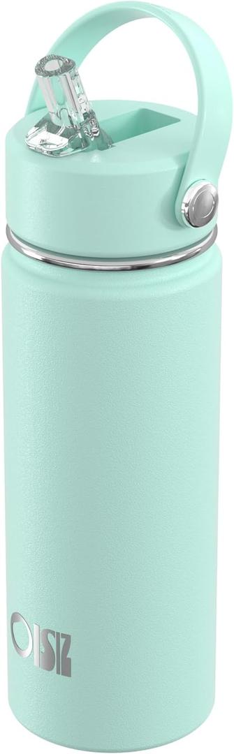 OISIZ 18oz Kids Water Bottle with Straw Lid, Vacuum Insulated Water Bottle Stainless Steel Bottles for Kids for School, Leakproof Water cups, BPA Free and Keep Cold for 24 Hours,Easy to Clean (Mint Green)