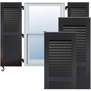 18"W x 51"H Americraft Two Equal Louver Exterior Real Wood Shutters (Per Pair), Black, 18-in. W x 51-in. H