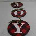 Buffalo Plaid Christmas Wreaths for Front Door - 3pcs Rustic Christmas Decor Joy Signs Wreaths for Door Holiday Xmas Garage Door Wall Decorations Indoor Outdoor (Multi Color)