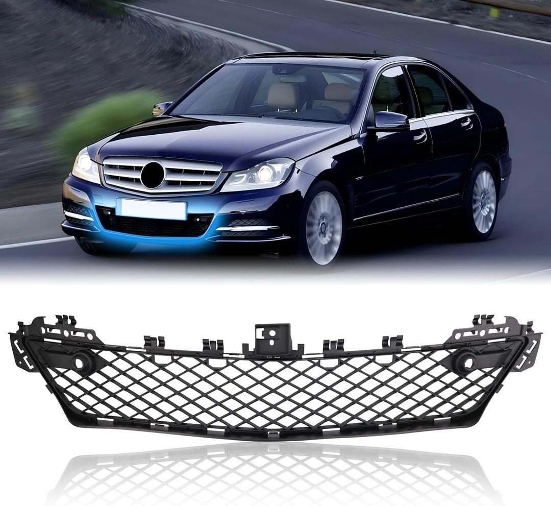 Front Bumper Lower Center Grille w/Parktronic Holes, Black Bumper Grill Compatible with Mercedes Benz C205 C300 C350 2012 2013 2014 2015 2048851324