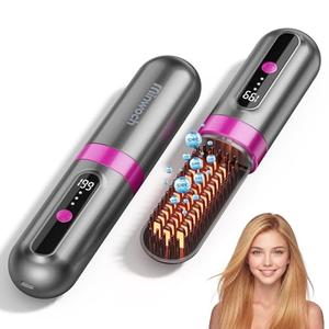 Go Brush Pro 2026 Upgraded Cordless Hair Straightener Brush, Ionic Anti-Frizz, 300M Negative Ions, MCH Fast Heating, 3 Temp Settings, 4000mAh Type-C, Portable Travel Styling Tool