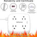 6 Ft Surge Protector Power Strip - YISHU 8 Widely Outlets with 4 USB Ports, 3 Side Outlet Extender with 6 Feet Flat Extension Cord, Ultra Flat Plug, Wall Mount, Desk USB Charging Station, ETL, White