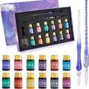 Glass Dip Pen Ink Set, 16pcs Fountain Calligraphy Pens Set, 2 Crystal Signature Glass Pen, 12 Gold Powder Drawing Ink Drip Tool for Art Writing Signatures Beginners Valentines Day Gift
