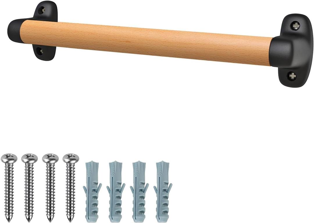 SELEWARE 12 inch Playground Safety Handle Wood Kids Playground Grab Handles Grip Handle Handrail Playset Handles for Playhouse, Treehouse, Solid Beech Wood with Plastic Brackets for Indoor Outdoor use