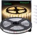 16.4ft/5m White LED Strip Lights, Waterproof & Cuttable 300 SMD 2835 Tape, 6000K 12V Flexible Ribbon for Kitchen, Cabinet, Indoor/Outdoor Lighting (No Power Supply)