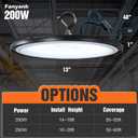 High Bay LED Shop Lights, 200W UFO LED High Bay Light with US Plug, 120V UFO LED High Bay Light for Garage Workshop Barn Warehouse, Commercial Bay Lighting 5000K-Daylight 4 Pack