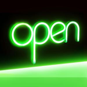 LED Neon Open Sign, 13.8"x 7.1" Open Sign for Business, Powered by USB Cord or 3*AA Batteries, Neon Lights for Party Bar Salon Stores Hotel Wall Decor Neon Light Sign (Green)