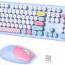 Dilter Wireless Keyboard and Mouse Combo, Full-Sized Typewriter Keyboards, Cute Cat Shaped Wireless Mouse, USB Plug and Play for Windows, Computer, PC, Laptop, Desktop (Blue Colorful)